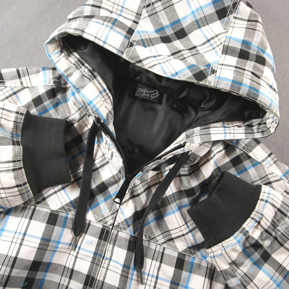 VTG Y2K Fox Racing Plaid Skate BMX Hooded Insulated Men Jacket L Snow Sport Snow